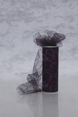 Shiny Tulle W/Glitter Curves 6" X 10 Yd Black-Fuchsia Our Tulle is Flame Retardant and Metal Free