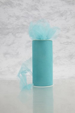 Shiny Tulle On Spool Of 6" X 25 Yd 100% Polyester Light Aqua Our Tulle is Flame Retardant and Metal Free