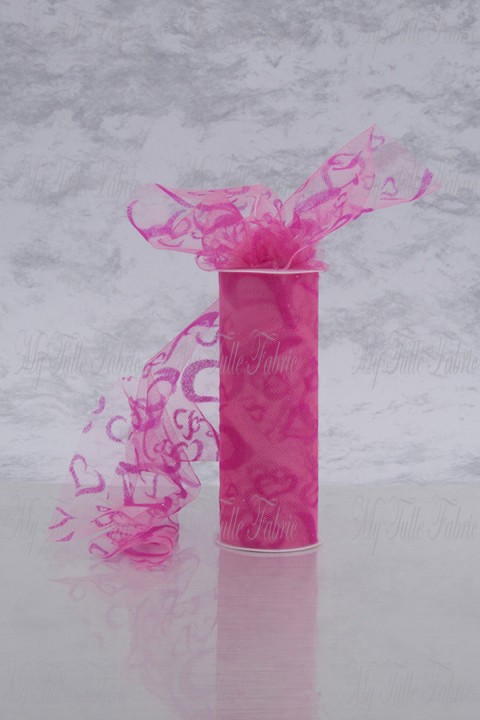 Shiny Tulle W/Flock & Glitter Multi Heart 6" X 10 Yd Neon Pink-Neon Pink Our Tulle is Flame Retardant and Metal Free