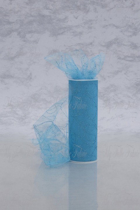 Shiny Tulle W/Glitter Curves 6" X 10 Yd Turquoise-Turquoise Our Tulle is Flame Retardant and Metal Free