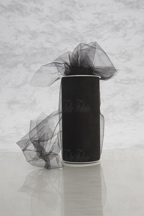 Shiny Tulle On Spool Of 6" X 25 Yd 100% Polyester Black Our Tulle is Flame Retardant and Metal Free