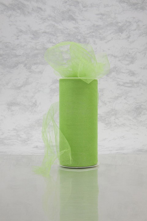Shiny Tulle On Spool Of 6" X 25 Yd 100% Polyester Apple Green Our Tulle is Flame Retardant and Metal Free