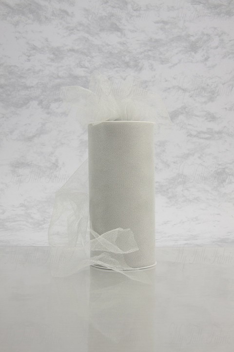 Shiny Tulle On Spool Of 6" X 25 Yd 100% Polyester Grey Mist Our Tulle is Flame Retardant and Metal Free