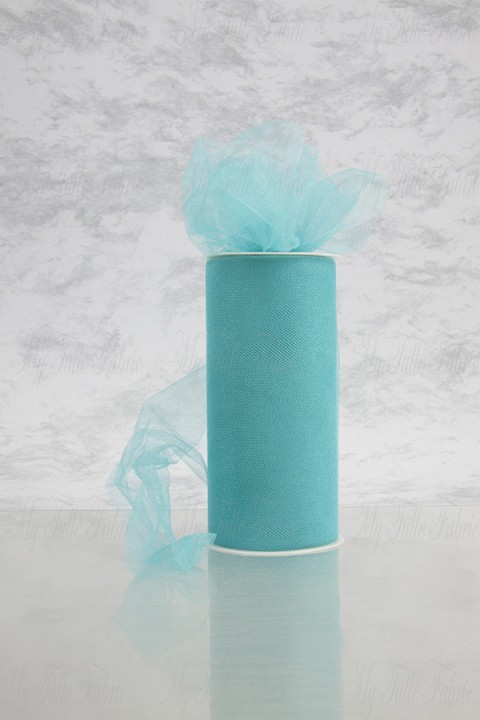 Shiny Tulle On Spool Of 6" X 25 Yd 100% Polyester Light Aqua Our Tulle is Flame Retardant and Metal Free