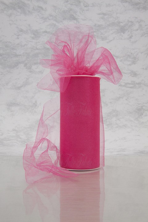 Shiny Tulle On Spool Of 6" X 25 Yd 100% Polyester Fuchsia Our Tulle is Flame Retardant and Metal Free