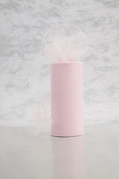 Shiny Tulle On Spool Of 6" X 25 Yd 100% Polyester Lt Pink Our Tulle is Flame Retardant and Metal Free